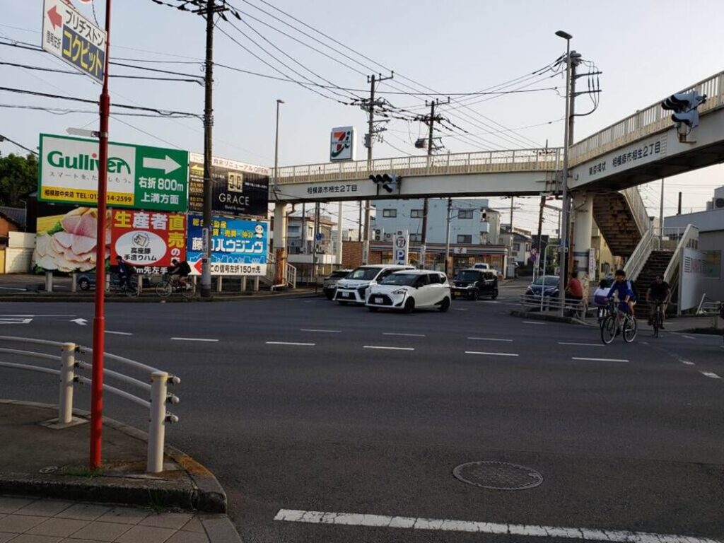 歩道橋がある大通り
